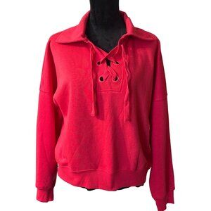 Pink Lace-Up Collar Sweatshirt The Sweatshirt Project Size L Cotton/Polyester Bl